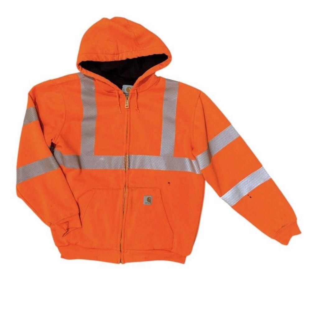 Carhartt Hi-Vis Thermal Hoodie Orange Reflective Zip Jacket Men LT 100504